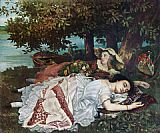 Gustave Courbet Wall Art - The Young Ladies on the Banks of the Seine detail